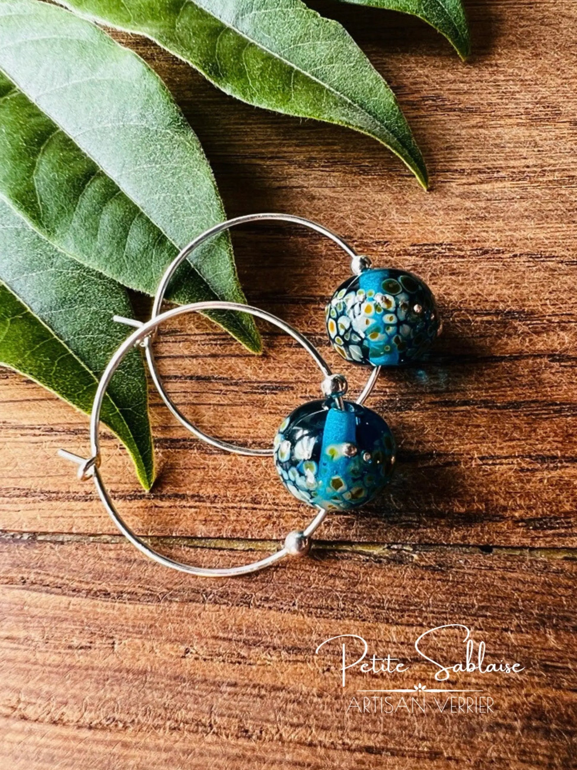 Boucles d'oreilles Créoles Artisanales Turquoises - Petite Sablaise