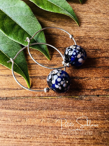 Boucles d'oreilles Créoles Artisanales "Améthyste violette" en Argent - Petite Sablaise