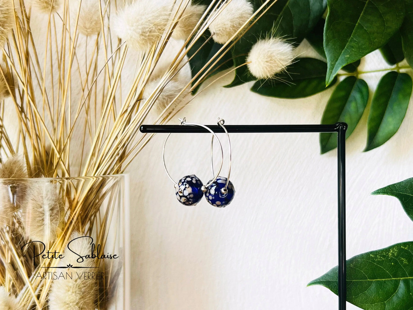 Boucles d'oreilles Créoles Artisanales "Améthyste violette" en Argent - Petite Sablaise