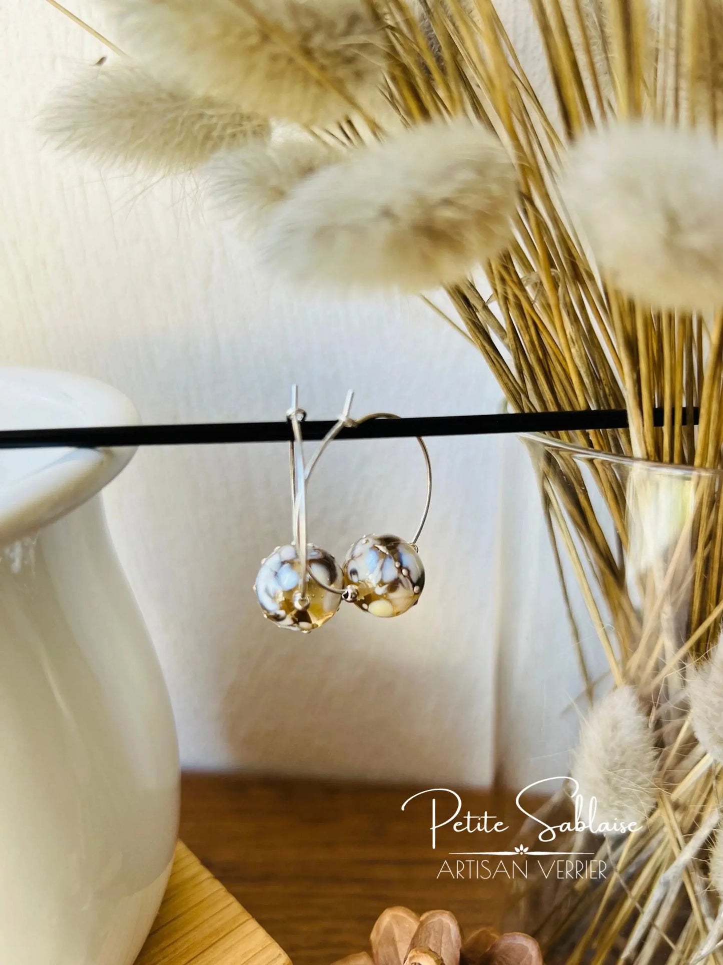 Boucles d'oreilles Créoles Artisanales "Champagne doré" - Petite Sablaise