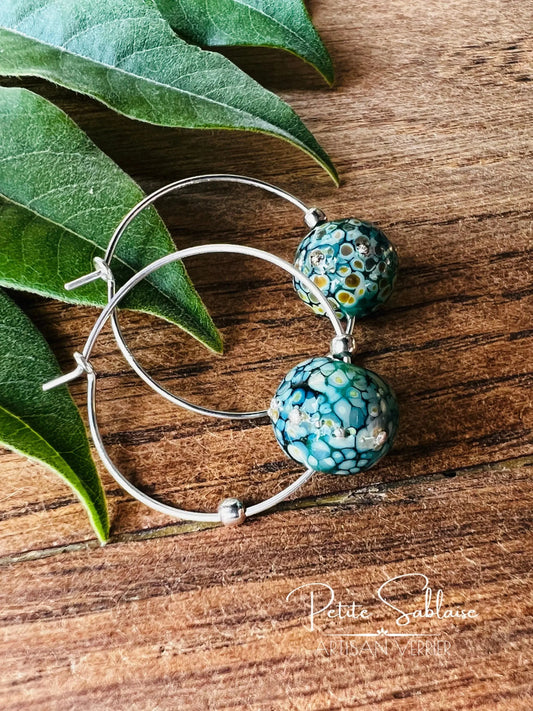 Boucles d'oreilles Créoles Fantaisies "Emeraude" en Argent - Petite Sablaise