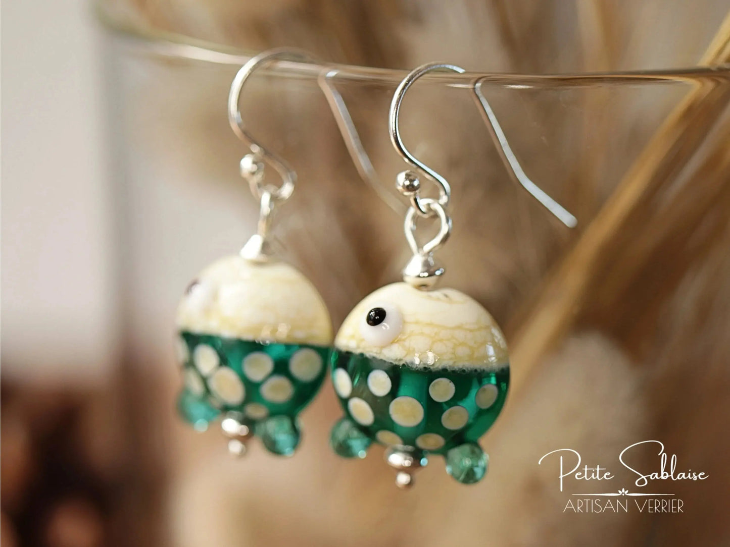 Boucles d'oreilles Fantaisies Petits Poissons Emeraude - Petite Sablaise