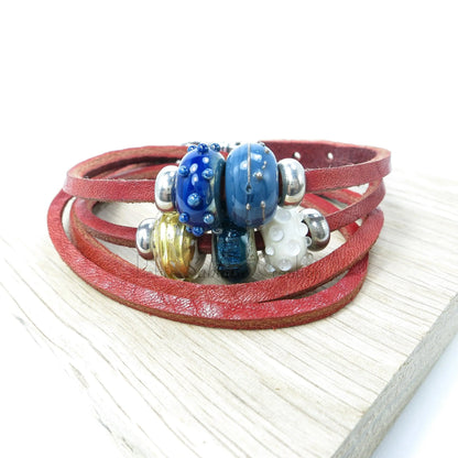 Bracelet Artisanal en Cuir rouge et en Argent massif - Petite Sablaise