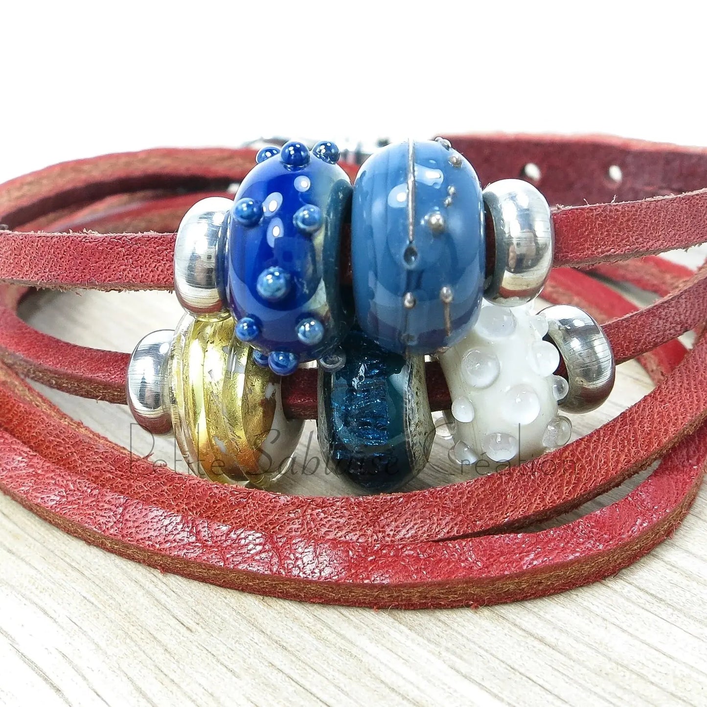 Bracelet Artisanal en Cuir rouge et en Argent massif - Petite Sablaise