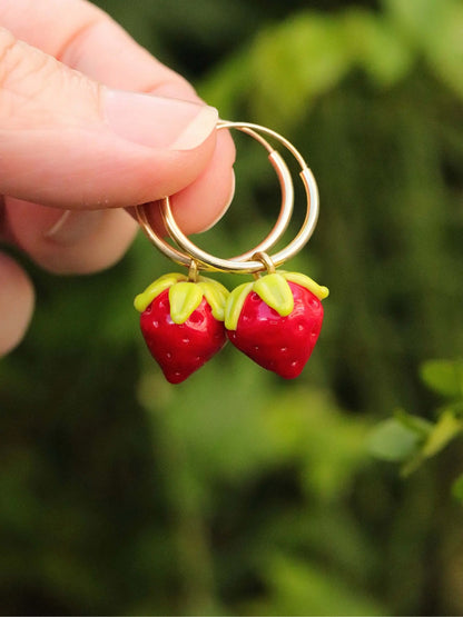 Créoles Artisanales Fraise en Argent Massif et Plaqué Or 🍓 Petite Sablaise