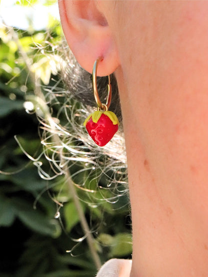 Créoles Artisanales Fraise en Argent Massif et Plaqué Or 🍓 Petite Sablaise