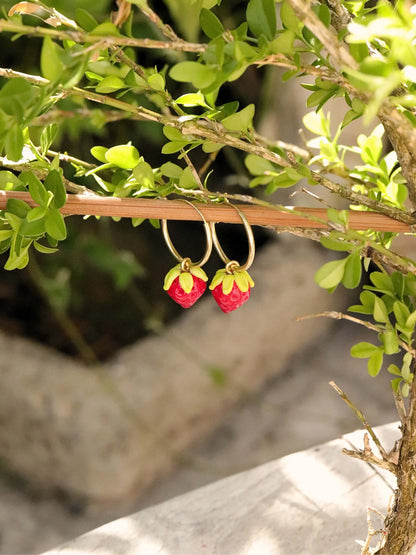 Créoles Artisanales Fraise en Argent Massif et Plaqué Or 🍓 Petite Sablaise