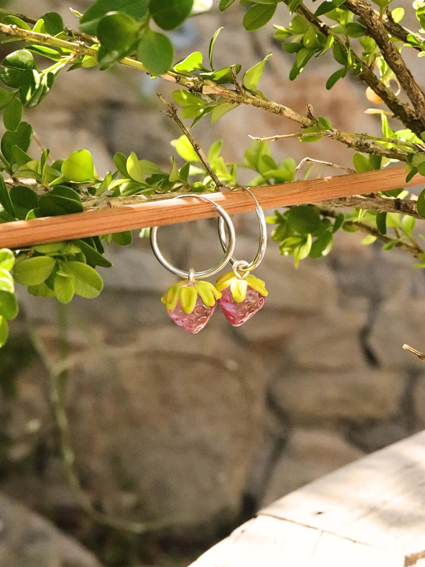 Créoles Fraise roses en Argent Massif et en Verre de Murano 🍓 Petite Sablaise