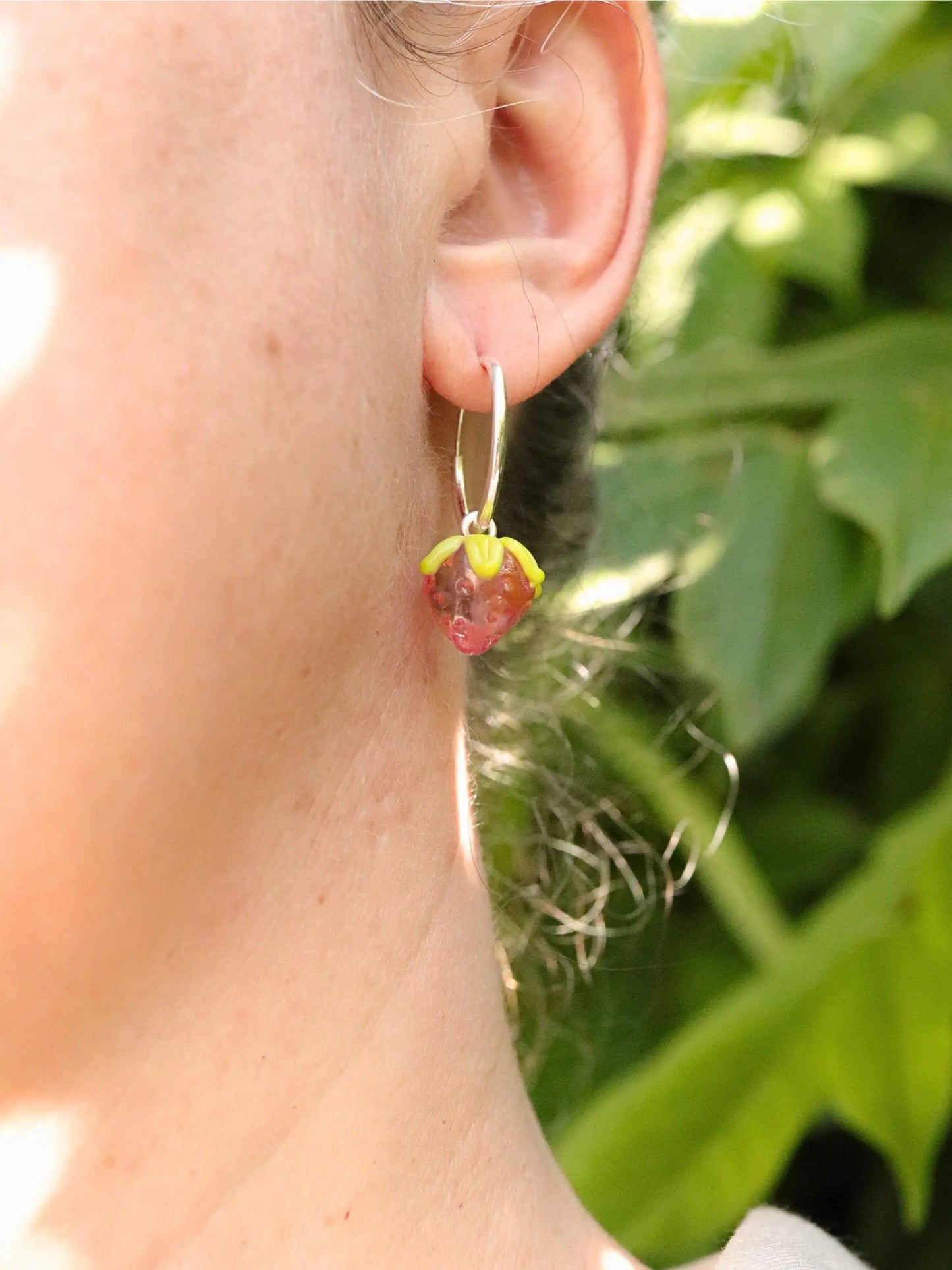 Créoles Fraise roses en Argent Massif et en Verre de Murano 🍓 Petite Sablaise