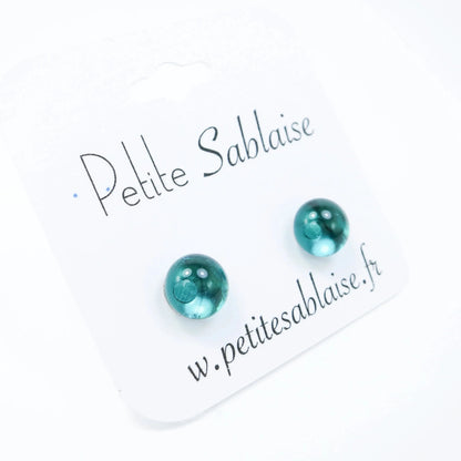 Duo de Puces d'Oreilles Colorées hypoallergénique Vert émeraude- Petite Sablaise