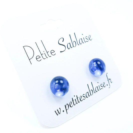 Puces d'Oreilles Fantaisies Bleues transparentes Hypoallergénique - Petite Sablaise