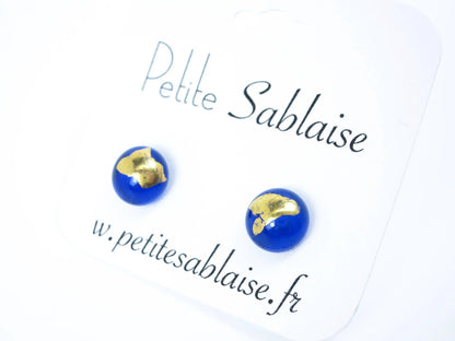 Puces d'oreilles Artisanales Bleues nuit en Inox hypoallergénique - Petite Sablaise