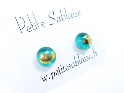 Puces d'oreilles Artisanales Vert Emeraude en Argent massif - Petite Sablaise