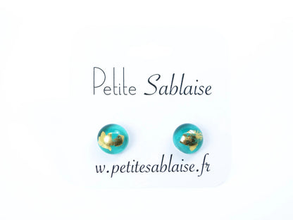 Puces d'oreilles Artisanales Vert Emeraude en Argent massif - Petite Sablaise