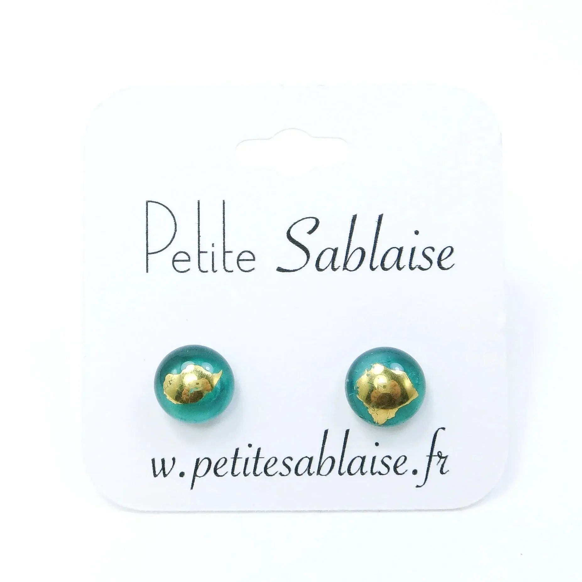 Puces d'oreilles Vert Emeraude Artisanales en Argent massif - Petite Sablaise