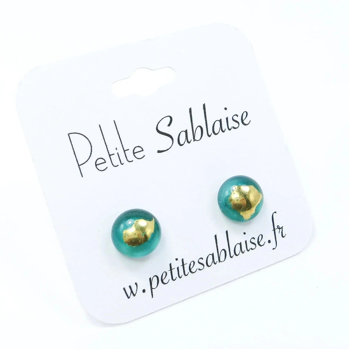 Puces d'oreilles Vert Emeraude Artisanales en Argent massif - Petite Sablaise