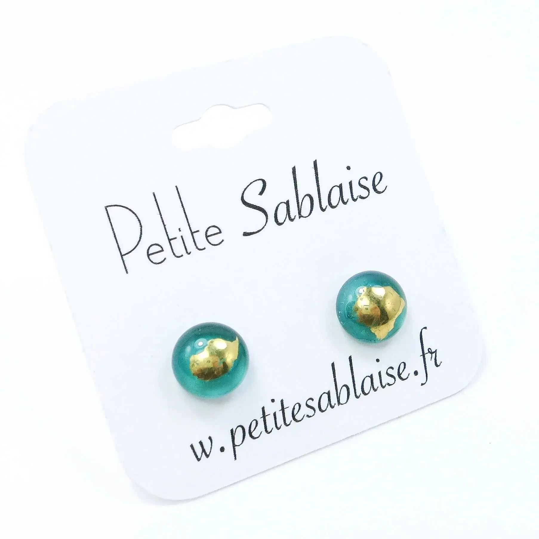 Puces d'oreilles Vert Emeraude Artisanales en Argent massif - Petite Sablaise