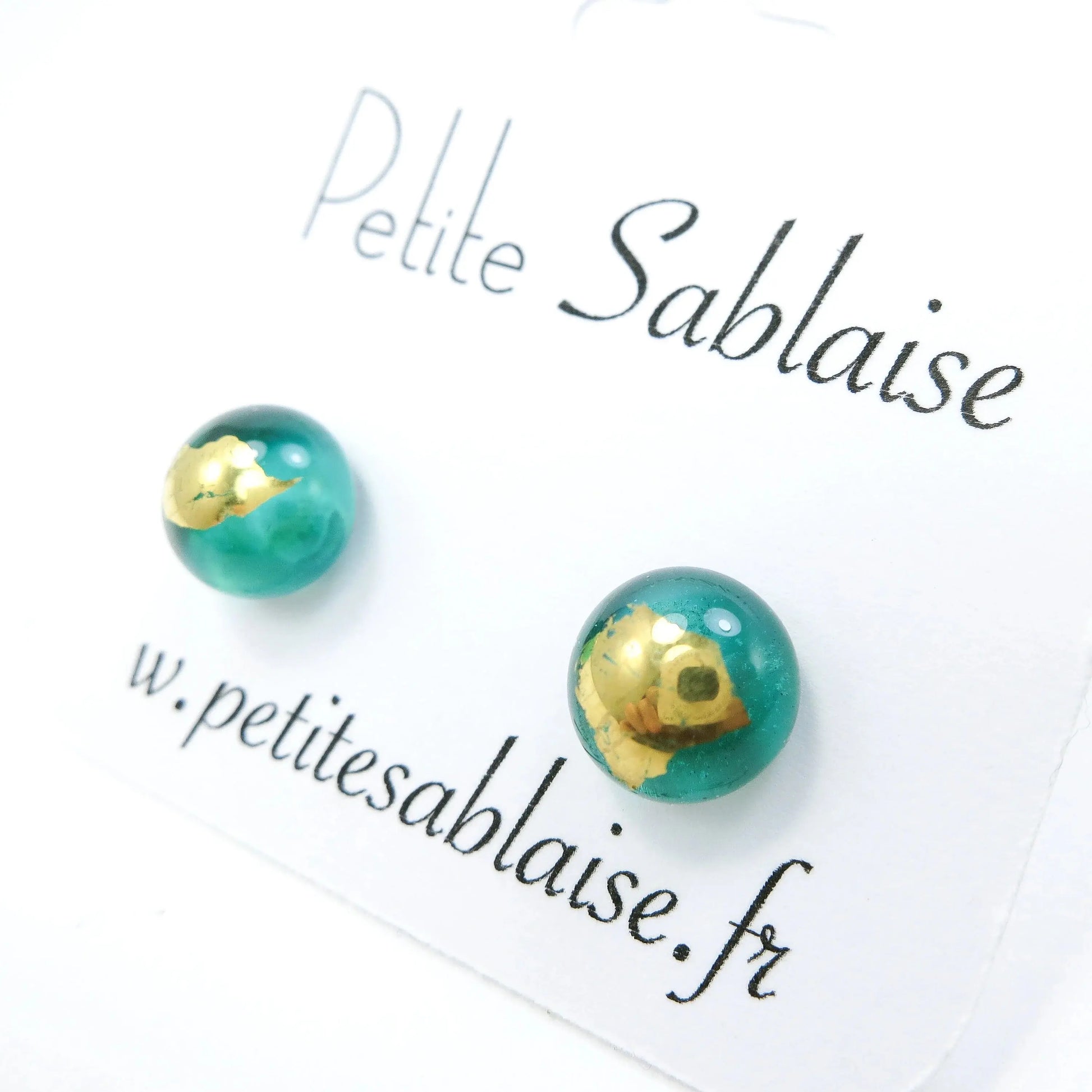 Puces d'oreilles Vert Emeraude Artisanales en Argent massif - Petite Sablaise