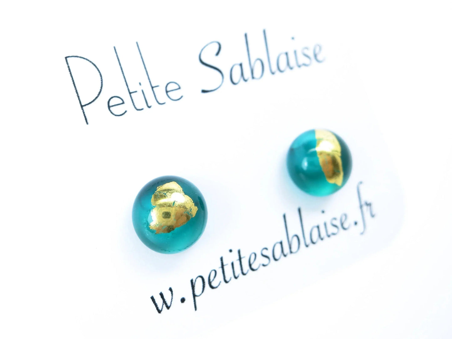 Puces d'oreilles Artisanales Vert Emeraude en Inox hypoallergénique - Petite Sablaise