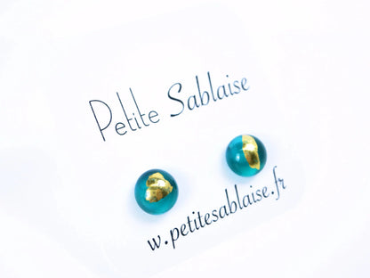 Puces d'oreilles Artisanales Vert Emeraude en Inox hypoallergénique - Petite Sablaise