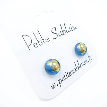 Puces d'oreilles Artisanales bleues turquoises en Argent - Petite Sablaise