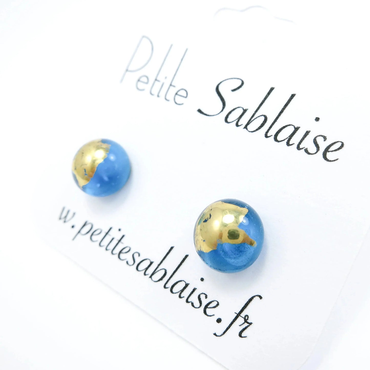 Puces d'oreilles Artisanales bleues turquoises en Argent - Petite Sablaise