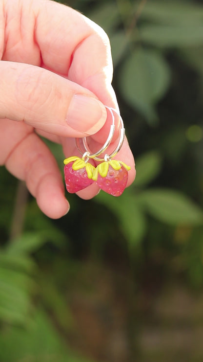 Pink Strawberry Creoles in Sterling Silver and Murano Glass 🍓