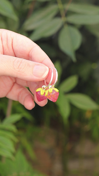 Pink Strawberry Creoles in Sterling Silver and Murano Glass 🍓