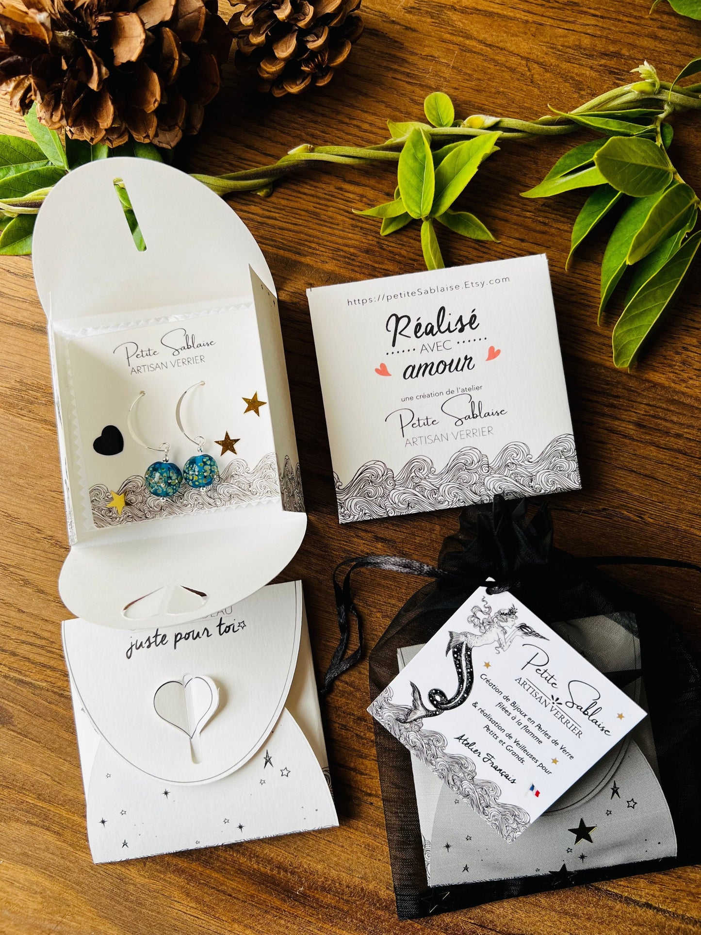 Emballage Cadeau - Boucles d'oreilles Artisanales en Argent "Eté Indien"